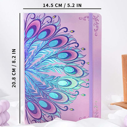 TIEFOSSI A5 Journal Notebook-College Lined Ruled Hardcover Journals for Writing Women-100gsm Thick Paper 224 Numbered Pages-Peacock Feather Embossed Journal-Daily Journal for Writing