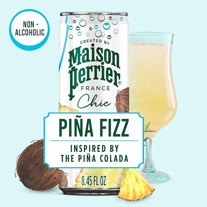 Maison Perrier Chic Pina Fizz Pineapple and Coconut Flavored Sparkling Beverage, Low Calorie, Mocktail, 24-Pack