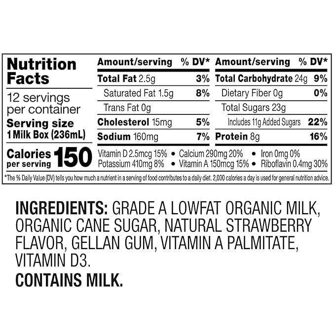 Horizon Organic Shelf Stable 1% Lowfat Strawberry Milk Boxes, 8 fl oz, 12 Count - 8g Protein per Serving, USDA Organic UHT from Pasture-Raised Cows, Ready to Drink for Lunchbox, Travel, or On-the-Go, No Refrigeration Needed