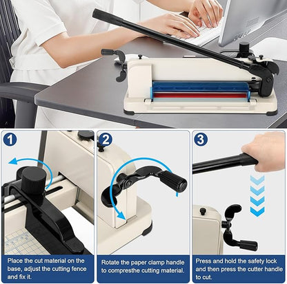 12 Inch Heavy Duty Paper Cutter,Guillotine Paper Cutter Heavy Duty for A4 Paper,Stack Paper Trimmer 400 Sheet Capacity,White A4 Guillotina para Papel for Office Home School.