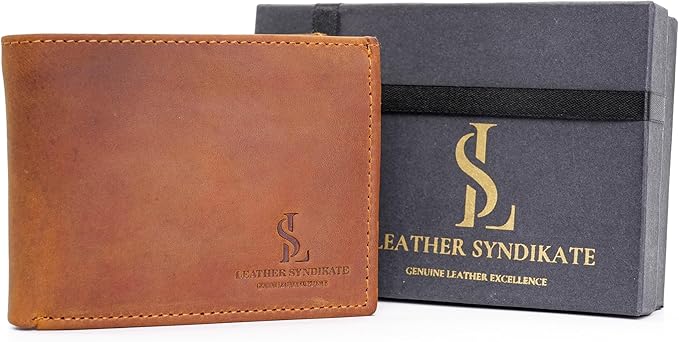 Bifold Wallet for Men with Premium Cowhide Leather Slim Wallet, Minimalist Design, Multiple Card Slots, Stylish Durable Gift-Ready Men’s Wallet (Brown)