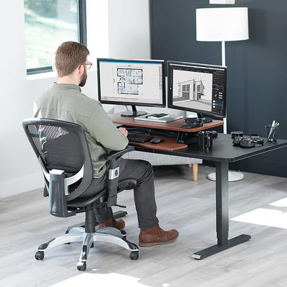 VIVO 36 inch Desk Converter, K Series, Height Adjustable Sit to Stand Riser, Dual Monitor and Laptop Workstation with Wide Keyboard Tray, Dark Walnut Top, Black Frame, DESK-V036KA