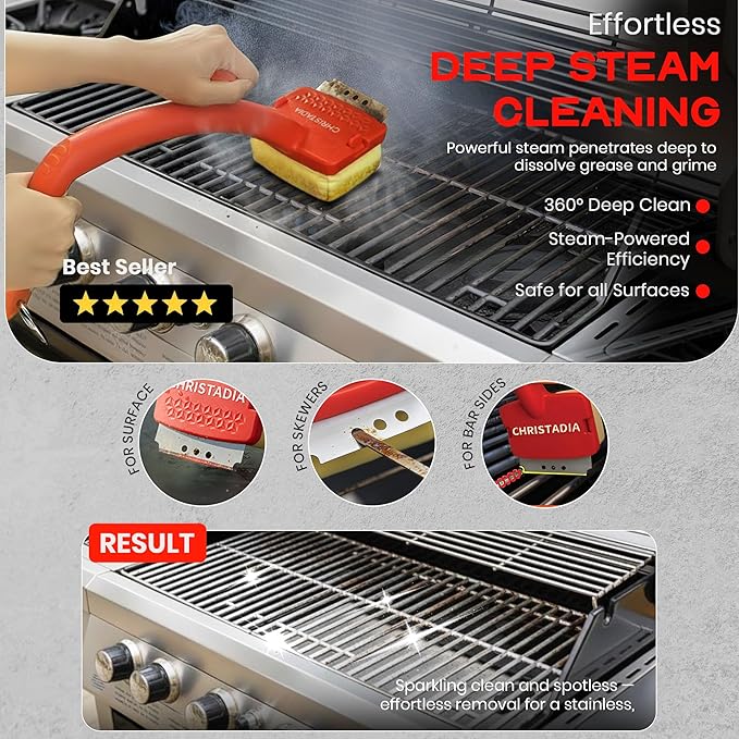 Grill Brush Bristle Free for Outdoor Grill + 2 Replaceable Heads Safe Grill Cleaner – Ultimate BBQ Brush fit Dual Handle/Comfort/Heat Resistant, Grill Scraper for Cast Iron, Stainless-Steel Grates