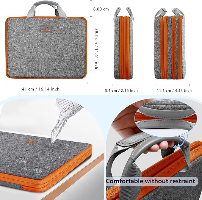 ZINZ Laptop Case 15 15.6 16 inch Sleeve, Expandable Computer Hand Bag with Multi-pockets Compatible with MacBook Pro 16 inch M4/M3/M2/M1, MacBook Air/Pro 15 inch and 15-16 inch Notebooks，G01OG01