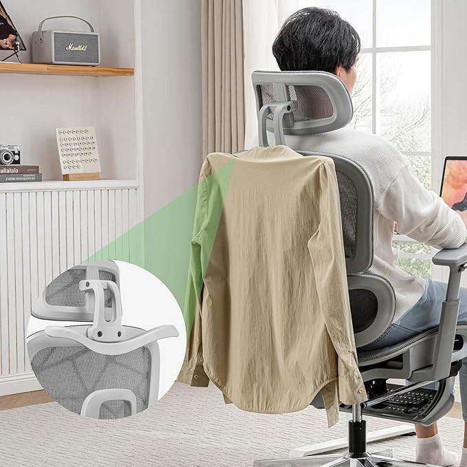 Mesh Ergonomic Office Chair with Footrest,High Back Mesh Gaming Chair with Lumbar Support,Adjustable Headrest and Armrests for Home Office Desk Chair (Modern, Grey)