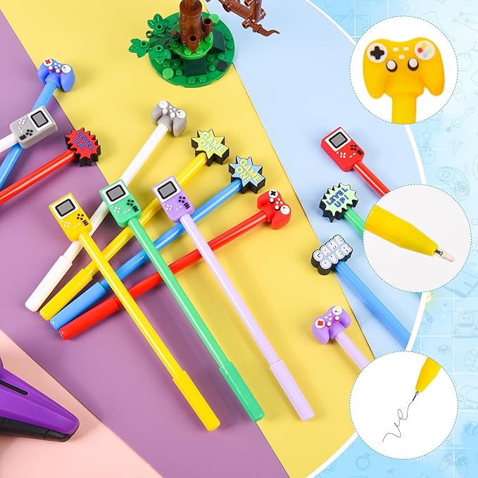 LiYiQ 25 Pcs Video Game Cartoon Cute Fun Pens for Kids Kawaii Games Handle Level Up Games Console Shape Gel Black Ink Pen Cute Video Game Pens for School Office Home Student Kids Present