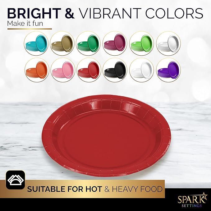 Disposable Paper Plates Red, 6 3/4 Inches Paper Dessert Plates, Strong and Sturdy Disposable Plates for Party, Dinner, Holiday, Picnic, or Travel Party Plates, Pack of 50