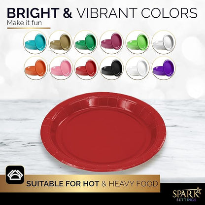 Disposable Paper Plates Red, 6 3/4 Inches Paper Dessert Plates, Strong and Sturdy Disposable Plates for Party, Dinner, Holiday, Picnic, or Travel Party Plates, Pack of 50
