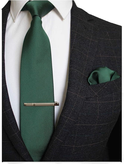 JEMYGINS Solid Color Formal Necktie and Pocket Square Tie Clip Sets for Men