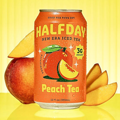Halfday, Prebiotic Peach Iced Tea, 12 Fl Oz Can