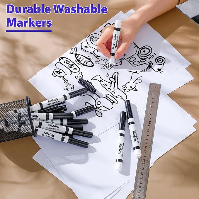 Janlaugh 36 Pcs Black Washable Markers Bulk Coloring Broad Line Markers for Kids Black Conical Tip Drawing Pen for School Supplies, Travel Art Baby Shower Gender Reveal Party Supplies, Ages 6+