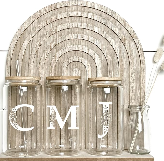 Personalized Gifts for Women, Monogrammed Glass Cups with Lids and Straws, Custom Tumbler, Cute Customized Mug, Aesthetic Stuff, Initial Iced Coffee Cup, Drinking Glasses, Birthday Teacher Gifts, R
