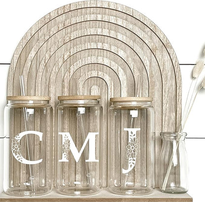 Personalized Gifts for Women, Monogrammed Glass Cups with Lids and Straws, Custom Tumbler, Cute Customized Mug, Aesthetic Stuff, Initial Iced Coffee Cup, Drinking Glasses, Birthday Teacher Gifts, W