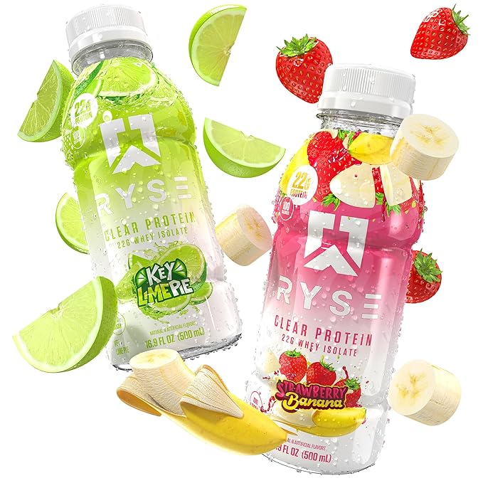 RYSE Clear Protein Drink - Variety Pack - 100 Calories, 22g Whey Isolate Protein Shake, Sugar-Free, 0g Fat & Lactose-Free - Refreshing Ready-to-Drink Beverage - 16.9 fl oz Bottles (12-Pack)