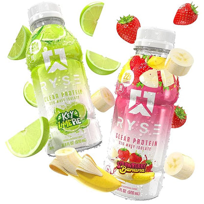 RYSE Clear Protein Drink - Variety Pack - 100 Calories, 22g Whey Isolate Protein Shake, Sugar-Free, 0g Fat & Lactose-Free - Refreshing Ready-to-Drink Beverage - 16.9 fl oz Bottles (12-Pack)