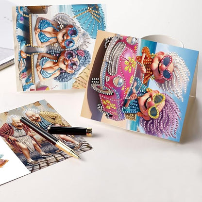 6pcs Diamond Painting Greeting Cards for Blessings and Wishes, Grandma DIY Special Shape Crystal Diamond Art Partial, Surface flash Paper Material, DIY Gifts for Christmas Thanksgiving Day