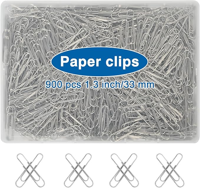 900 Pcs Medium Paper Clips,Paperclips Medium Size (1.3 inch),Smooth Paper Clip for Paperwork,School and Office Supplies.