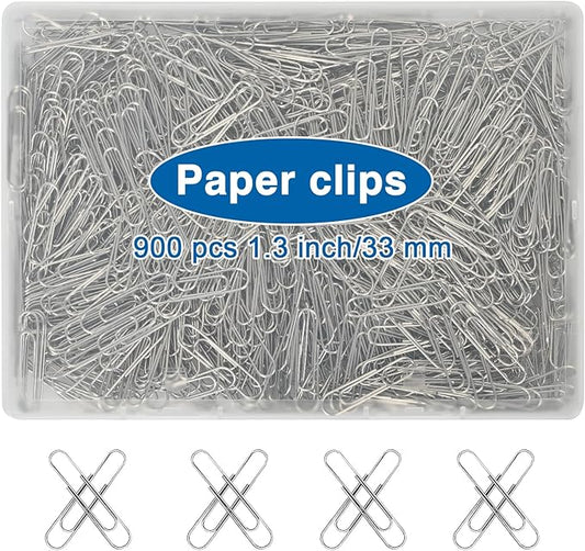 900 Pcs Medium Paper Clips,Paperclips Medium Size (1.3 inch),Smooth Paper Clip for Paperwork,School and Office Supplies.