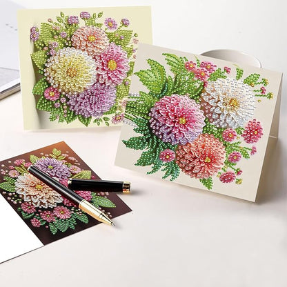 6pcs creative gift of diamond art painting birthday cards - flowers chrysanthemum, greeting card with envelope, handmade DIY painting birthday card art craft card kit postcards for family and friends