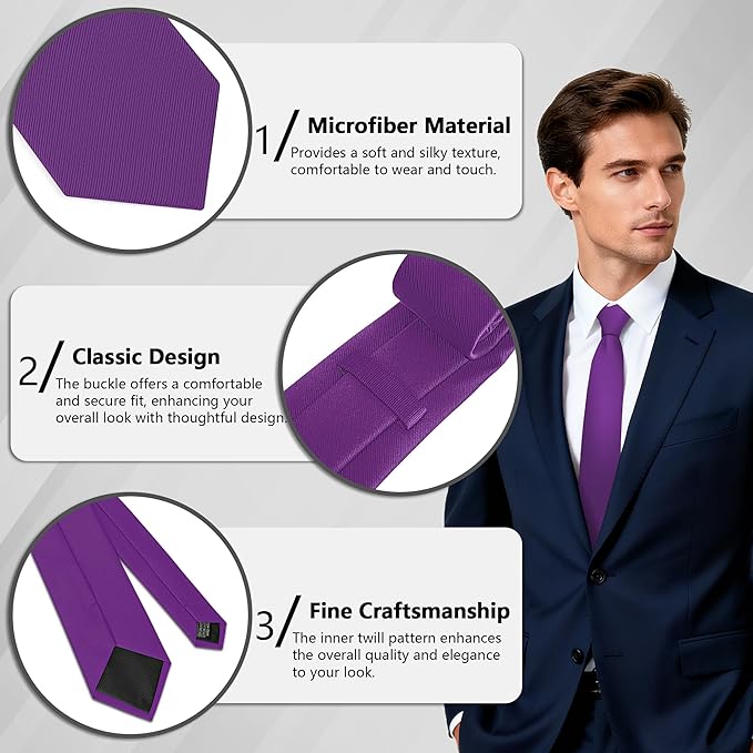 Fineknot Black Ties for Men, Formal Neckties for Men, Solid Color Mens Ties for Business, Wedding, Party, Mens Neck Tie