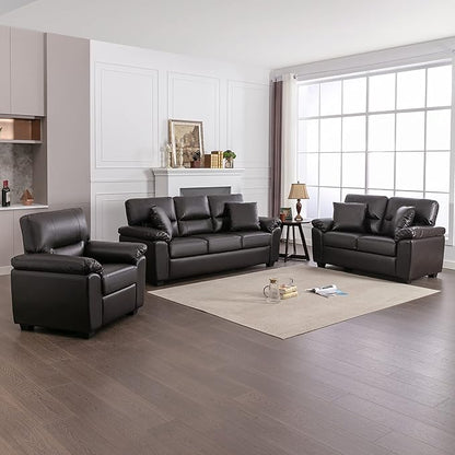 Morden Fort Faux Leather Sofa and Loveseat Chair Set, Modern Luxury and Comfy Furniture Sleeper Couches for Living Room, Apartment, Office, Lounge Room