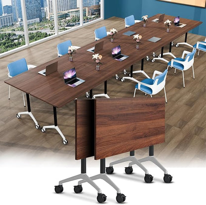 Conference Table, Foldable Conference Room Tables with Silent Wheels, Folding Modular Seminar Meeting Tables, Modern Rectangle Training Table for Office, Boardroom (2, Walnut2, 55.1)