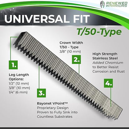 T50 Stainless Steel Staples Marine; T/50 Type (1/4" in Leg; 3/8" Crown) T-50 Staples - (12) 2000 Packs or 24000