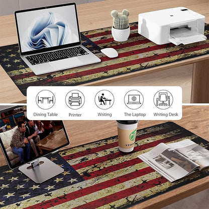 American Antique Flag Patterns Desk Mat, Large Gaming Mouse Pad Non-Slip Rubber Base with Stitched Edges, Waterproof Protection for PC Laptop Home Office Desk Decor (31.5x11.8in)