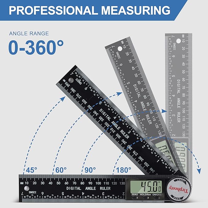 Digital Angle Finder Protractor, 3rd Generation Quick Display Angle Gauge Ruler, 7-Inch (200mm) Professional Measuring Tool for Woodworking, Carpentry, and Construction(plastic）