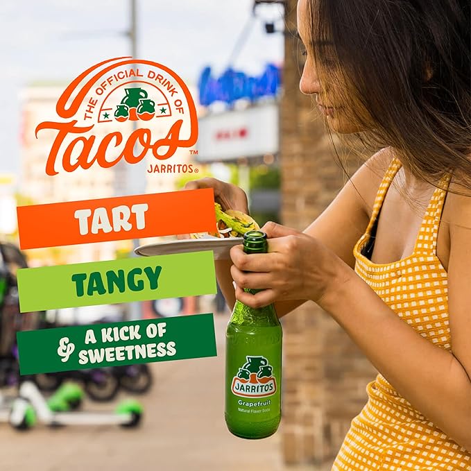 Jarritos - Mexican Soda Soft Drinks, Grapefruit (17.7 oz, 524ml) 24 Bottles - Made with Real Cane Sugar - 0g Fat - Made in Mexico - Natural Flavor Soda Pop - Party & BBQ Beverages