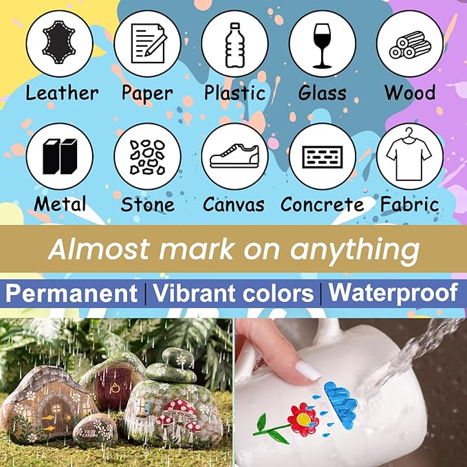 Overseas Acrylic Paint Markers Paint Pens - 8 Colors Permanent Markers Medium Tip, Water Based, Quick Drying, Waterproof, Assorted Colors Marker Pen for Metal, Rock, Wood, Plastic, Glass, Canvas