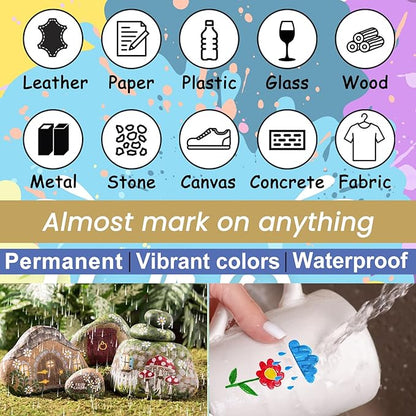 Overseas Acrylic Paint Markers Paint Pens - 8 Colors Permanent Markers Medium Tip, Water Based, Quick Drying, Waterproof, Assorted Colors Marker Pen for Metal, Rock, Wood, Plastic, Glass, Canvas