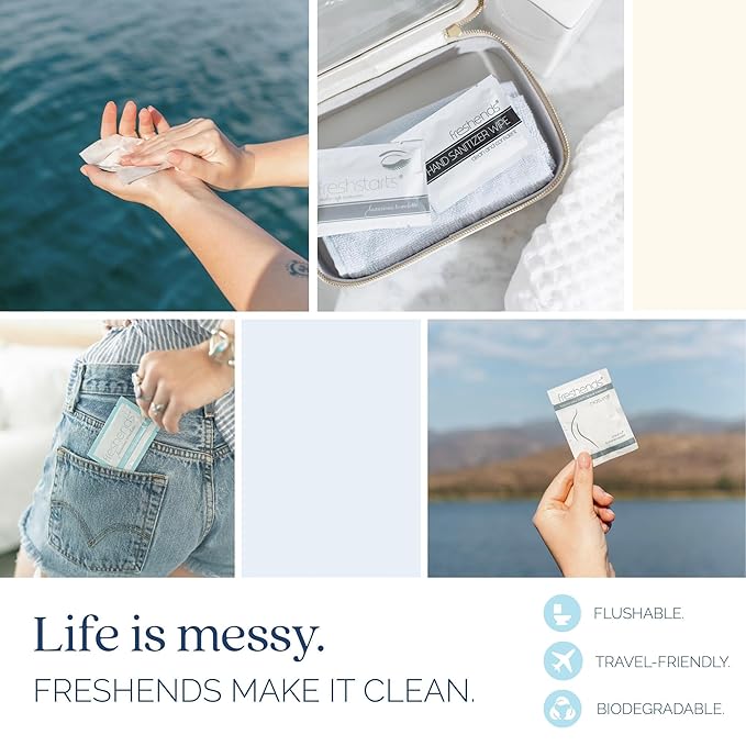 Freshends Flushable Individually Wrapped Wipes – 100 Bulk Pack Luxurious Towelettes, Guest Bathroom Essentials for Weddings, Restaurants, Bars & Clubs – Blue, Travel-Size, Disposable