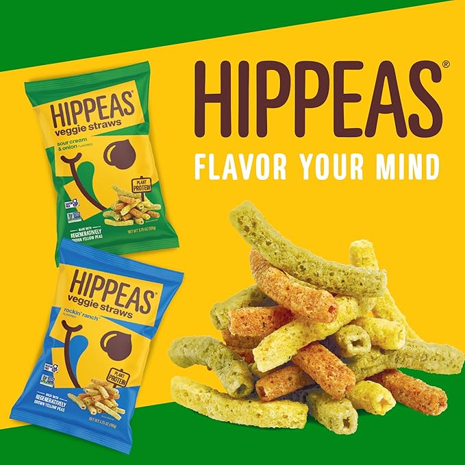 Hippeas Veggie Straws, Variety Pack: Sour Cream & Onion, Rockin’ Ranch, 0.75 Ounce (Pack of 18), 2g Protein, 1g Fiber, Vegan, Gluten-Free, Crunchy, Plant Protein Snacks