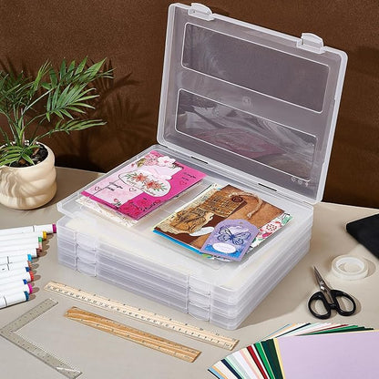 4 Pack Plastic Scrapbook Paper Storage Box, 8.5 x 11 Craft Storage Case, Portable Photo Storages Box, A4 Paper Organizer Storages Container for Office, Home, and School File Organizer