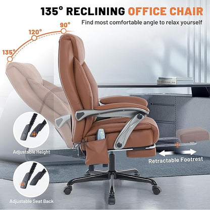 Massage Office Chair with Heating Function & Footrest, 6-Point Vibration, Ergonomic Executive Reclining Desk Chair with Padded Seat for Relaxation, Comfort & Stress Relief
