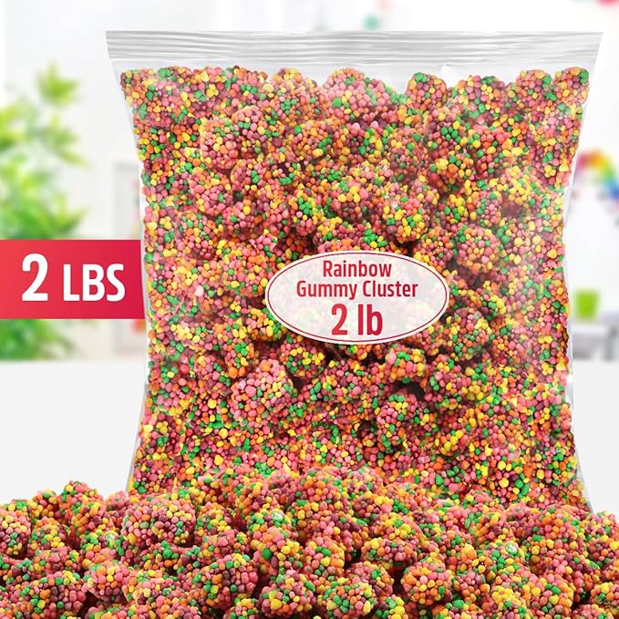 Gummy Clusters Rainbow, 2lb Pack of NerdsGummy Clusters Bulk, Perfect Gummy Candy Snack for Parties, Birthdays, Holidays, Gift Bags, Office Treats and Everyday Enjoyment