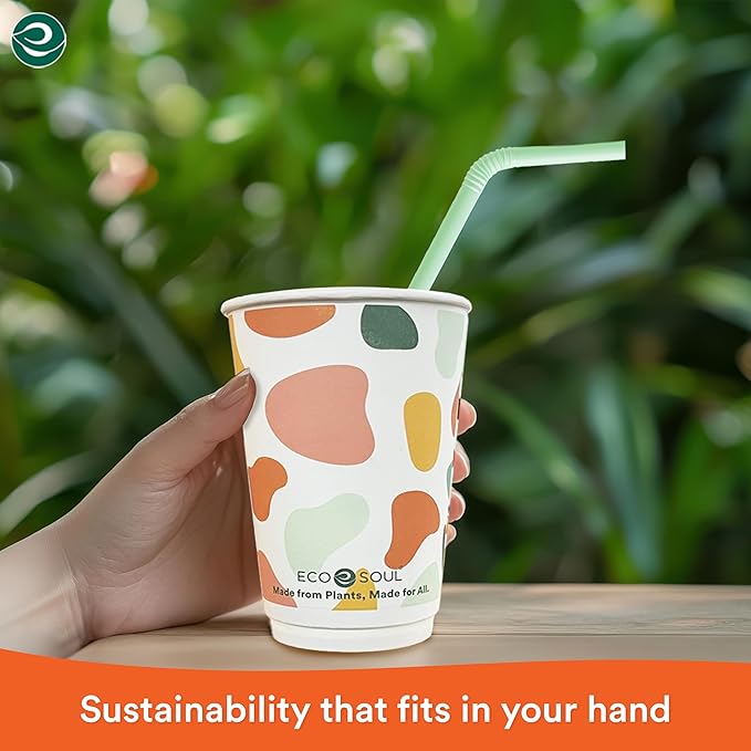 ECO SOUL 16 Oz Disposable Paper Cups,Hot/Cold Beverage Paper Drinking Cups, Leakproof Printed Cups for Cafe, Office, Party (50)