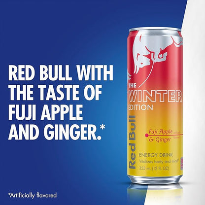 Red Bull Winter Edition Energy Drink, Fuji Apple & Ginger, 12 fl. oz., Pack of 4 cans, with 114mg Caffeine, Taurine & B Vitamins