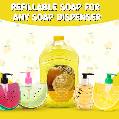 SIMPLE PLEASURES Premium Hand Soap Collection - Lemon Scent, 7.9 oz Bottle with Jumbo 61.4 oz Refill - Goodhousekeeping Seal Approved - Multiple Scents Lemon Hand Soap Dispenser Refills
