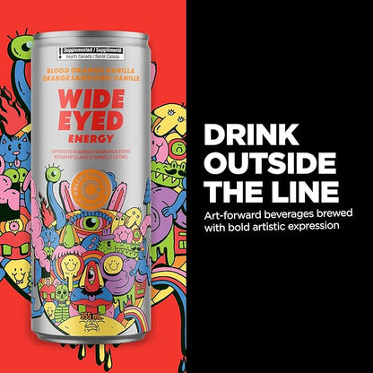 Collective Arts Wide Eyed Energy Drinks | Naturally-Flavored Caffeinated Vitaminized Sparkling Beverage With Fruit Extracts | Blood Orange Vanilla BOOST | Pack of 12 | 12 fl oz.(355ml)