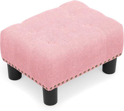 Athena Collection Small Foot Stool Ottoman with Storage, Rectangular Mini Ottoman with Legs Tufted Ottoman Foot Rest Stool Upholstered Ottoman Footstool with Nailhead Trim & Zipper, Pink
