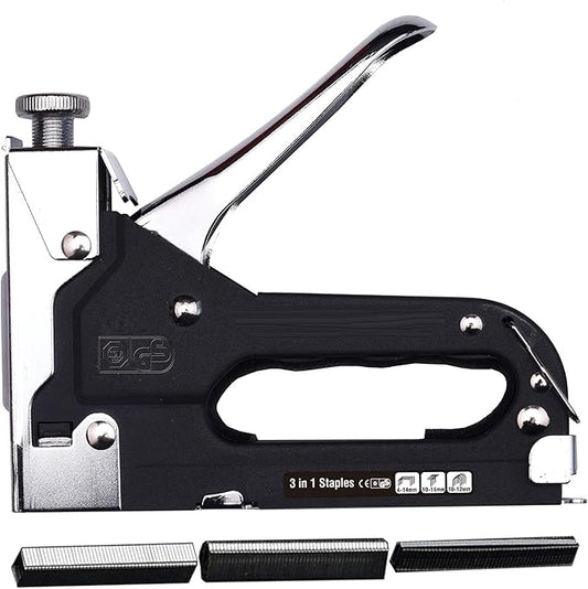 Edward Tools Pro 3 in 1 Heavy Duty Staple Gun with 600 Staples - for Upholstery, Wood, Garden, Wire, Furniture, Roofing - D,U,T Type Staples - Quick Jam Clear - DIY