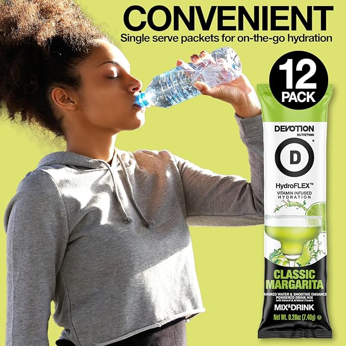 Devotion Nutrition HydroFLEX Water Flavoring Packets – Sugar-Free Hydration with Vitamins & Electrolytes – Dye-Free, Gluten-Free (Classic Margarita) 12-Pack Drink Mix