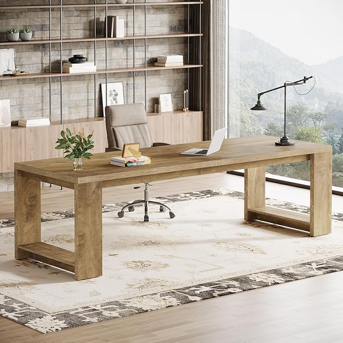Tribesigns 2 Person Desk Set of 2, 86.6 Inches Extra Long Desk, Two People Computer Writing Table, Long Wood Office Desks Workstation for Home Office, Natural Oak