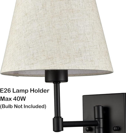 SAMTEEN Swing Arm Wall Sconces Set of Two Modern Black Sconce Light Plug in Wall Sconce with Shade, Black Swing Arm Wall Lamp with Plug in Cord for Bedroom Foyer Living Room