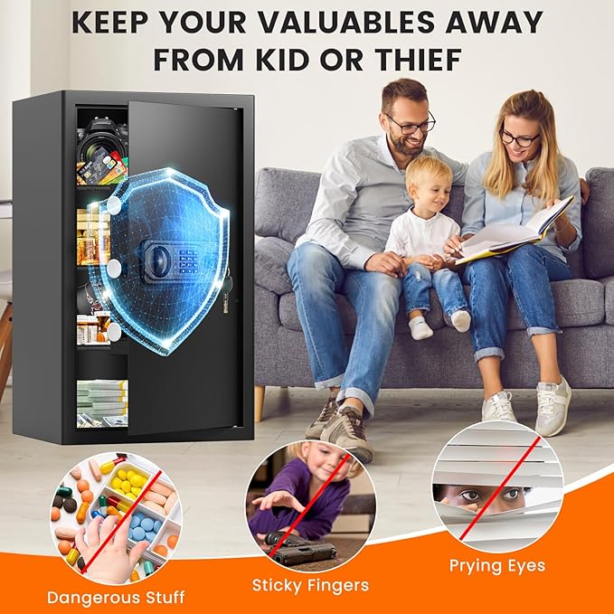 5.2 Cuft Large Fireproof Safe for Home Use, Digital Safe Box with Programmable Keypad, Spare Keys and Alarm System, Anti-Theft Security Safes for Home and Office
