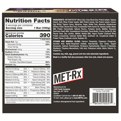MET-Rx Big 100 Granola Protein Bar, Meal Replacement Bar, 28 G Protein, Chocolate Chip, Pack of 9