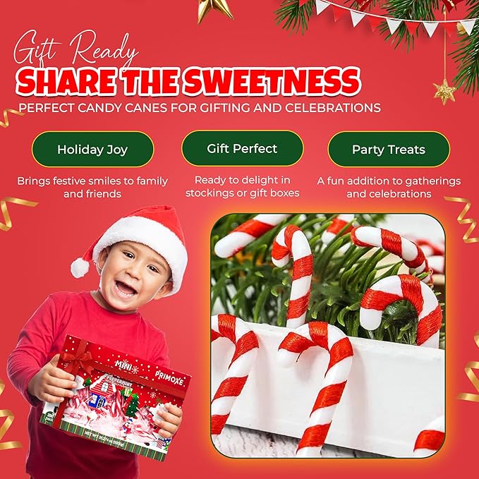 Christmas Mini Candy Canes - Red & White Peppermint Individually Wrapped for Holiday Indulgence - Bulk Christmas Candy for Kids & Adults - Holiday Decorations & Treats, 200 Pack