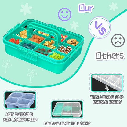 Snack Box Container for Kids - Adjustable 12-Compartment Snack Containers, Reusable Bento Box, Dishwasher Safe, BPA-Free, Perfect for School, Travel, Camping & Picnic, Green